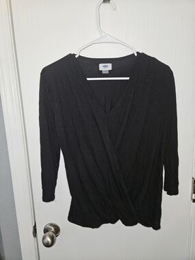 Black Vneck Blouse Faux Wrap Top